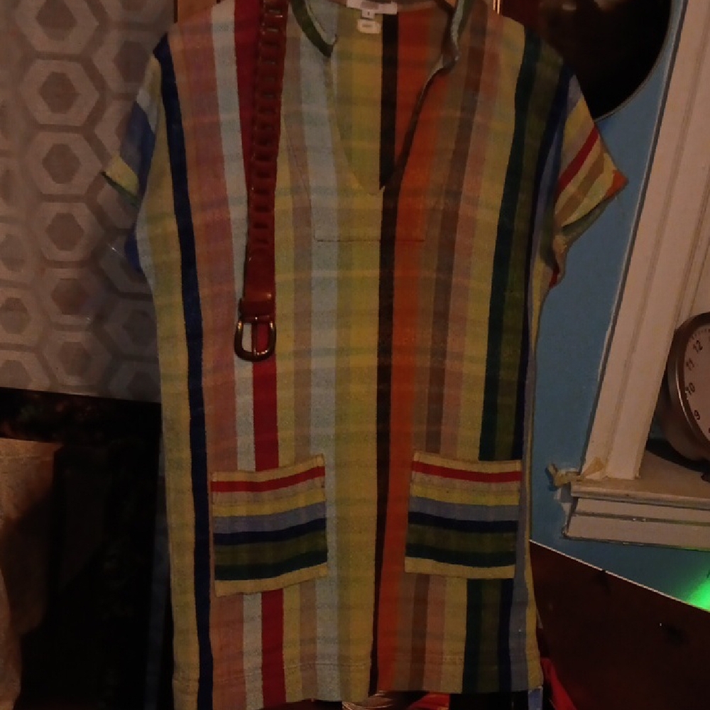 "WARM" Multicolor STRIPED Dress Also Shown W Grain Leather Belt Sold Seperately - Picture 12 of 13